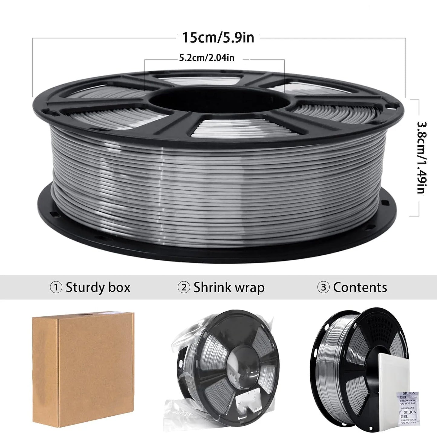 Silk PLA Filament 1.75mm – 250g Shiny Red, Blue, Green, White, Gold, Silver & Black