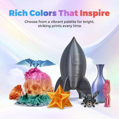 Silk PLA Filament 1.75mm – 250g Shiny Red, Blue, Green, White, Gold, Silver & Black