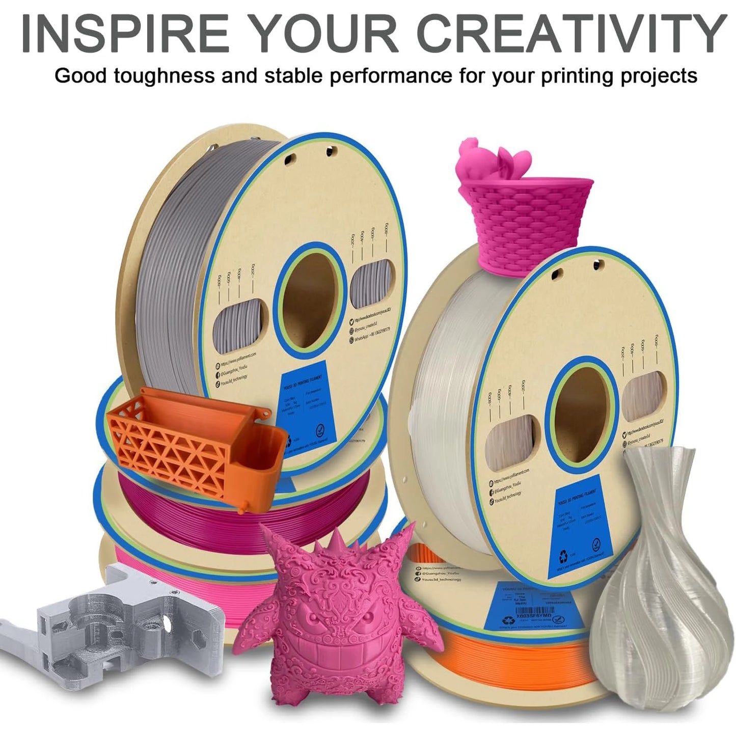 PLA+2.0 Filament 1.75mm Orange – 1kg Upgraded Tougher & Stronger PLA Plus for FDM 3D Printers