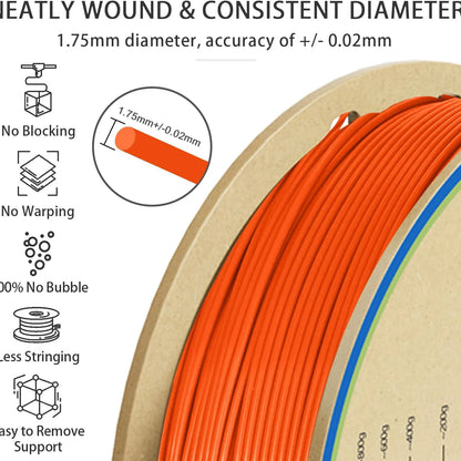 PLA+2.0 Filament 1.75mm Orange – 1kg Upgraded Tougher & Stronger PLA Plus for FDM 3D Printers
