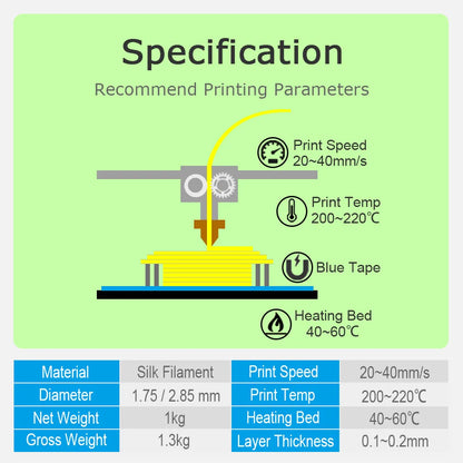 Silk PLA Filament 1.75mm – 1kg Sample Gold, Silver, Copper, Metal Gray, Blue & Green