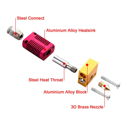 Creality Ender 3 / V2 / Pro Assembled Metal Hotend Kit – Heat Block, Nozzle & Thermistor Replacement