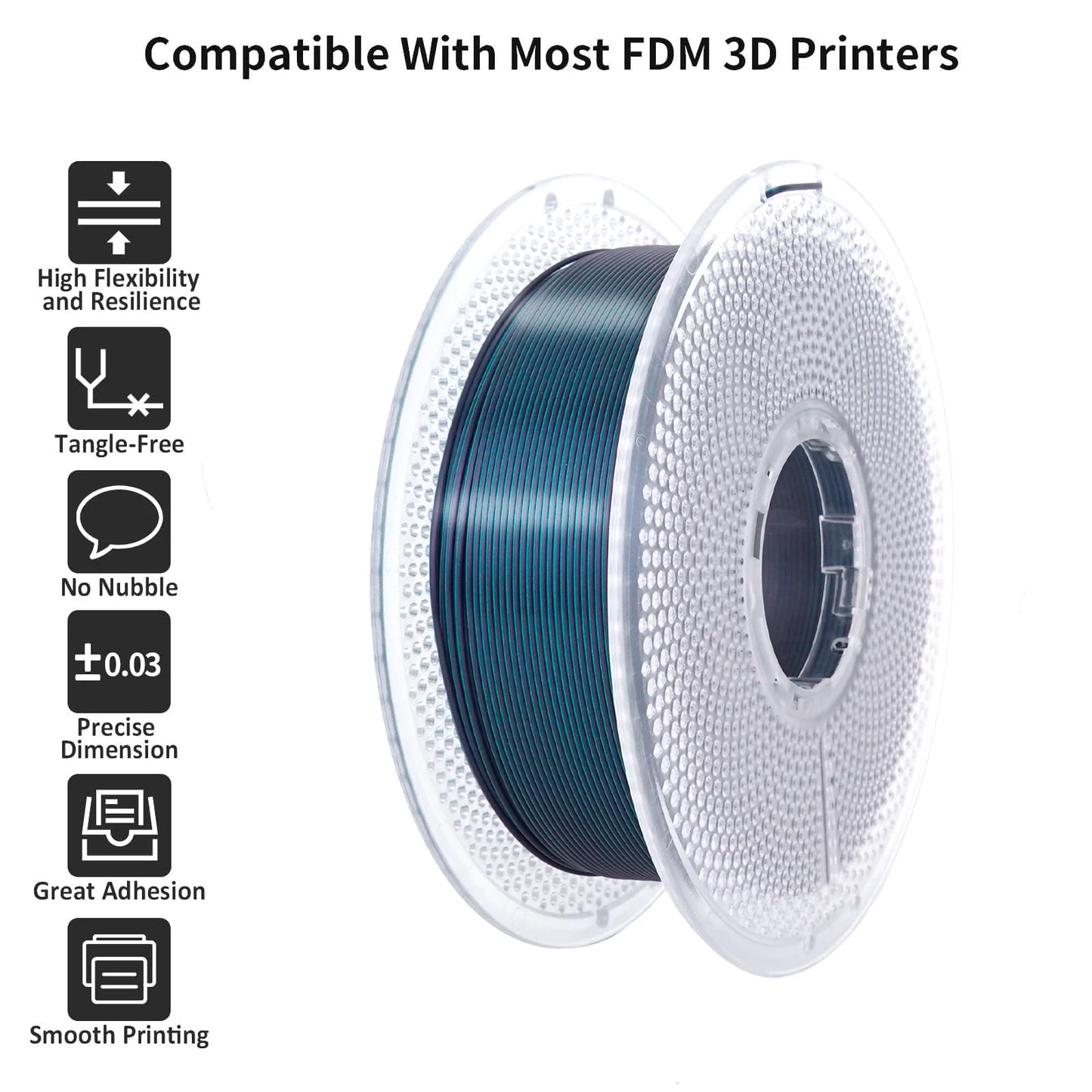 Silk PLA Filament 1.75mm – 1kg Dual Color Black & Green Gradient Sparkle Finish