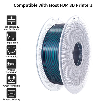 Silk PLA Filament 1.75mm – 1kg Dual Color Black & Green Gradient Sparkle Finish