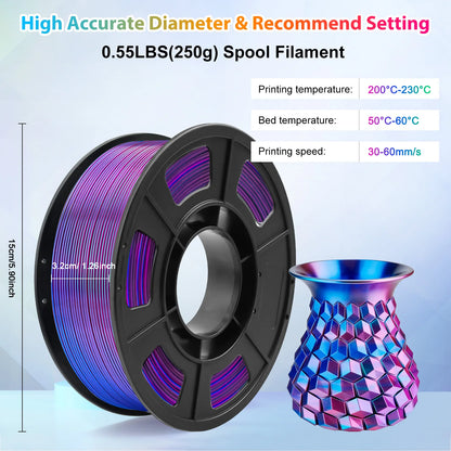 Silk PLA Filament 1.75mm – Dual Color Blue & Purple 250g for FDM 3D Printers