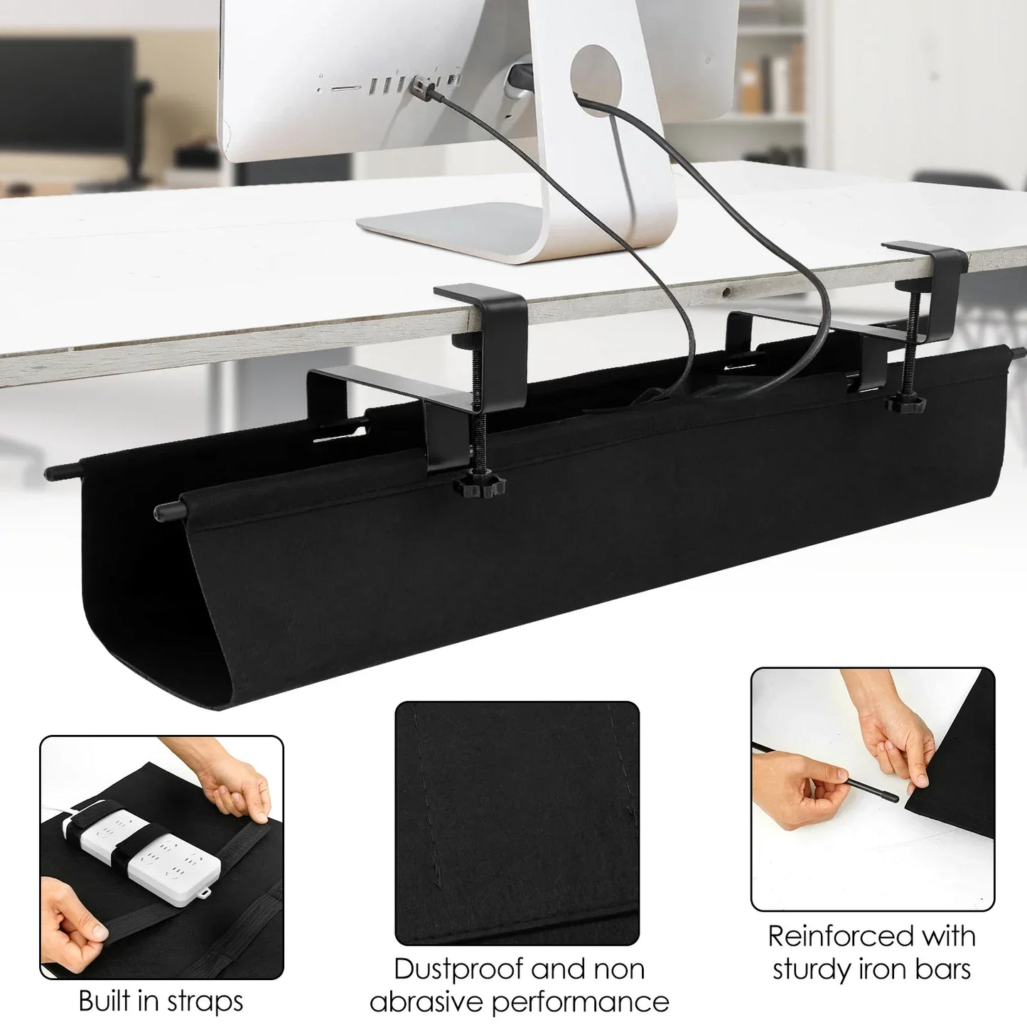 Under Desk Cable Management Tray with Hooks