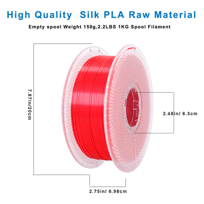 Silk PLA Filament 1.75mm Red – 1kg Neatly Wound ±0.02mm Shiny Finish for FDM 3D Printers