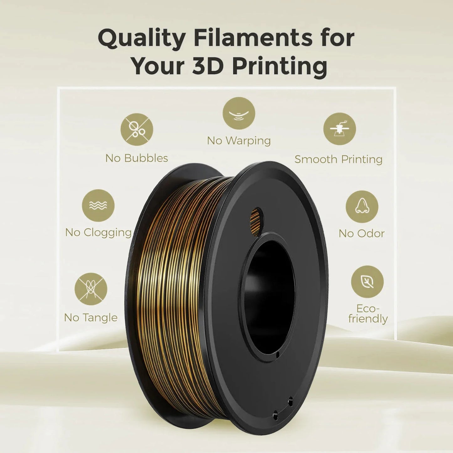 Silk PLA Filament 1.75mm – 1kg Dual Color Black & Gold for FDM 3D Printers
