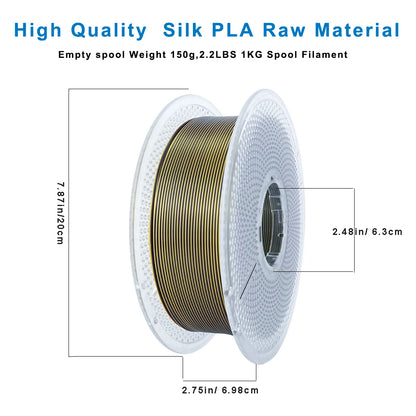 Silk PLA Filament 1.75mm – 1kg Black Gold Dual Color Reusable Spool, Bambu Lab Refill Compatible