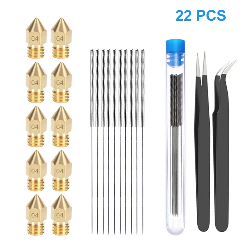 3D Printer Nozzle Cleaning Kit – 27pcs ESD Tweezers, Needles & MK8 Nozzles for CR-10 / Ender 3