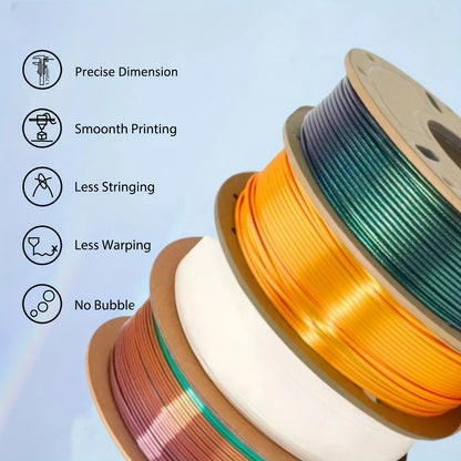Silk PLA Filament Bundle 1.75mm – 1kg Total ±0.03mm Dimensional Accuracy for FDM 3D Printers