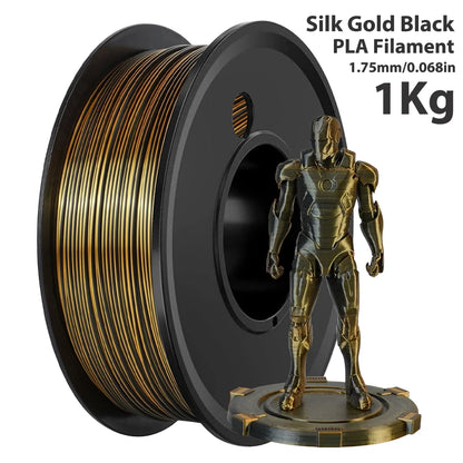 Silk PLA Filament 1.75mm – 1kg Dual Color Black & Gold for FDM 3D Printers