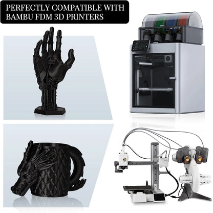 PLA+ Filament 1.75mm Black – 1kg Neatly Wound ±0.02mm High-Strength 3D Printer Filament
