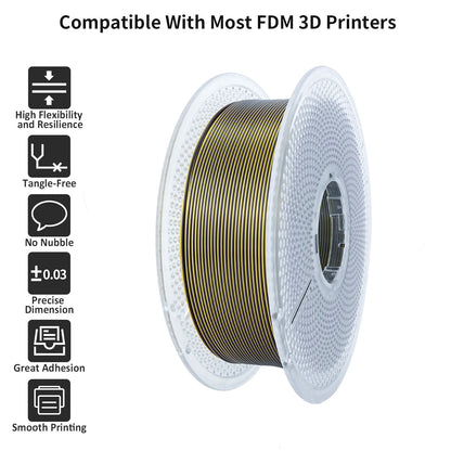Silk PLA Filament 1.75mm – 1kg Black Gold Dual Color Reusable Spool, Bambu Lab Refill Compatible
