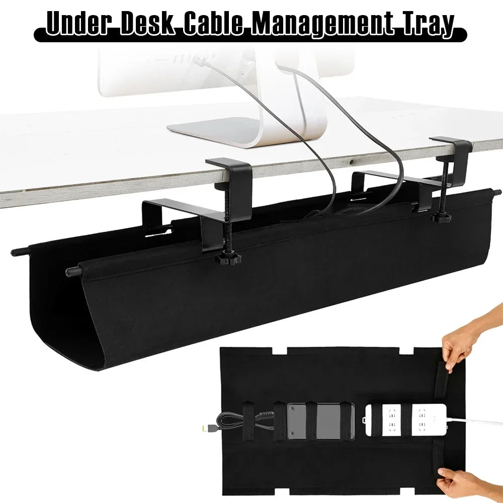 Under Desk Cable Management Tray with Hooks