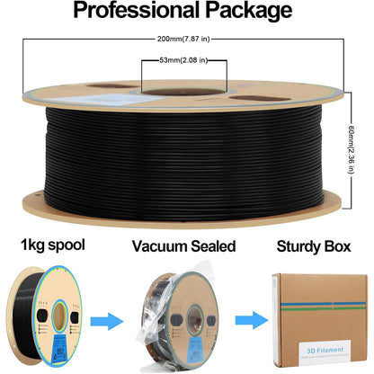 PLA+ Filament 1.75mm Black – 1kg Neatly Wound ±0.02mm High-Strength 3D Printer Filament