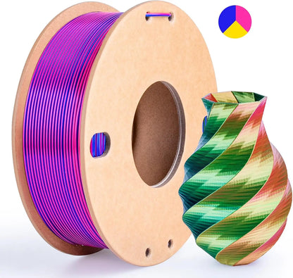 Multicolor Dual / Tri Color Silk PLA Filament 1.75mm – 250g Shiny for FDM 3D Printers