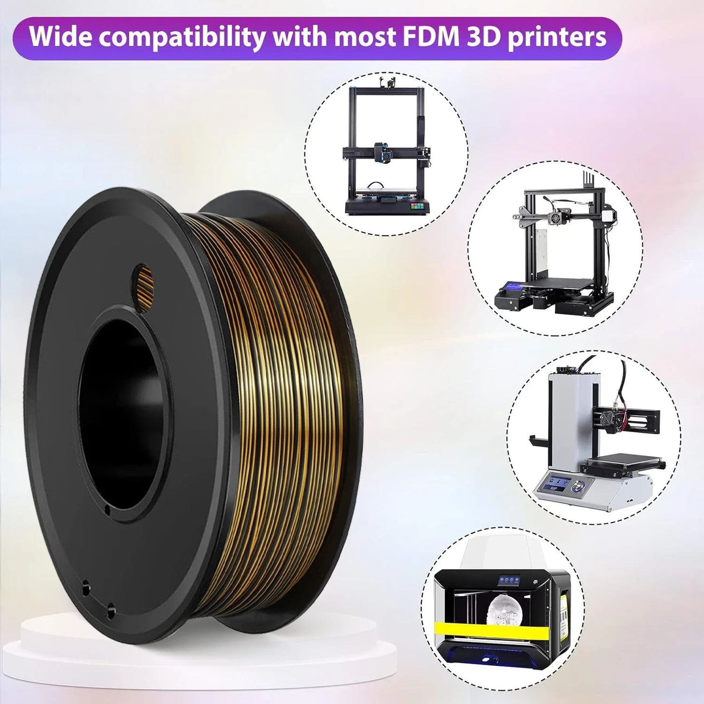 Silk PLA Filament 1.75mm – 1kg Dual Color Black & Gold for FDM 3D Printers