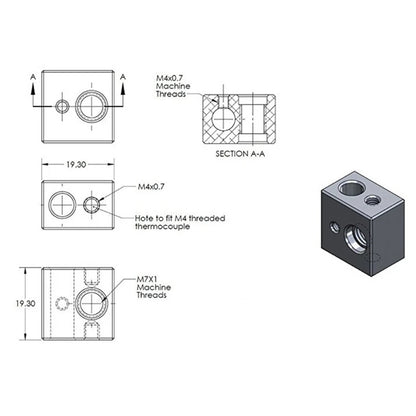 MK10 Hotend Kit – M7 Nozzle, Aluminium Heat Block & PTFE Tube for 3D Printers