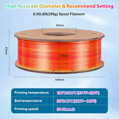 Multicolor Dual / Tri Color Silk PLA Filament 1.75mm – 250g Shiny for FDM 3D Printers