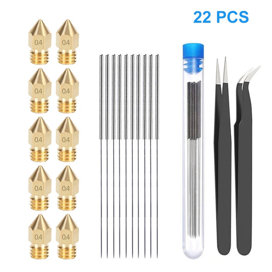 3D Printer Nozzle Cleaning Kit – 27pcs ESD Tweezers, Needles & MK8 Nozzles for CR-10 / Ender 3