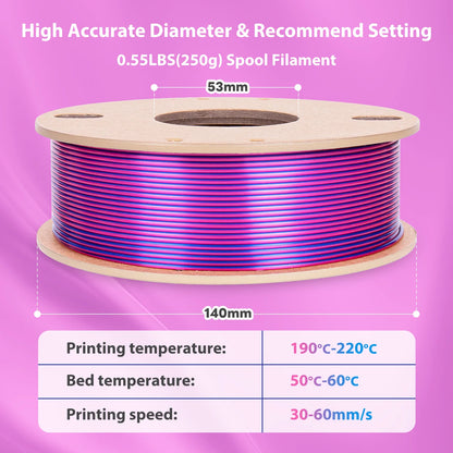 Silk PLA Filament 1.75mm – Rose Red & Dark Blue Dual Color 250g for FDM 3D Printers