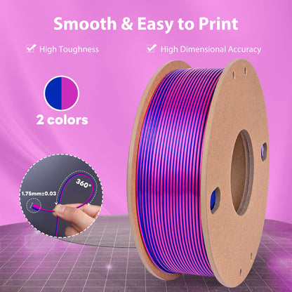 Silk PLA Filament 1.75mm – Rose Red & Dark Blue Dual Color 250g for FDM 3D Printers