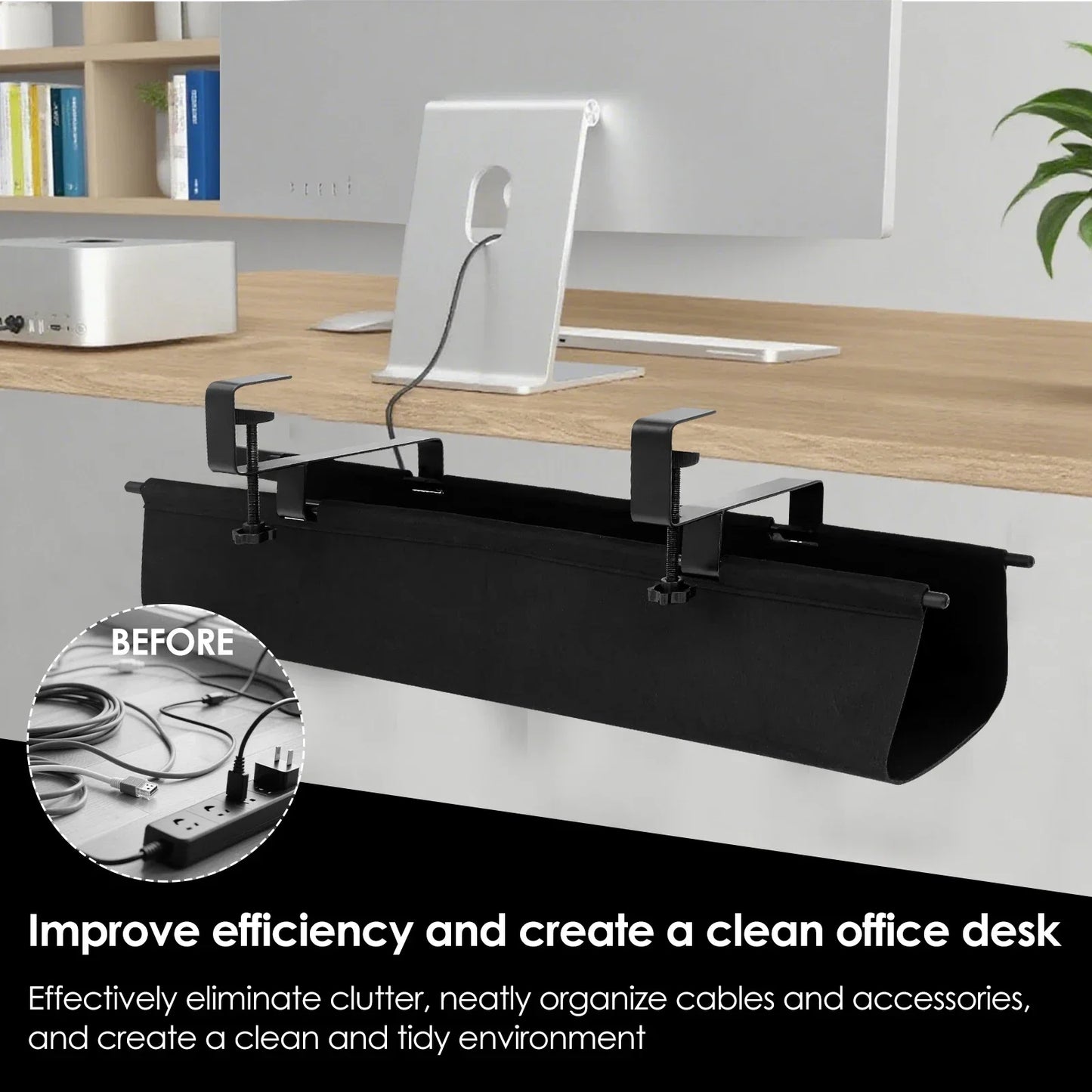 Under Desk Cable Management Tray with Hooks