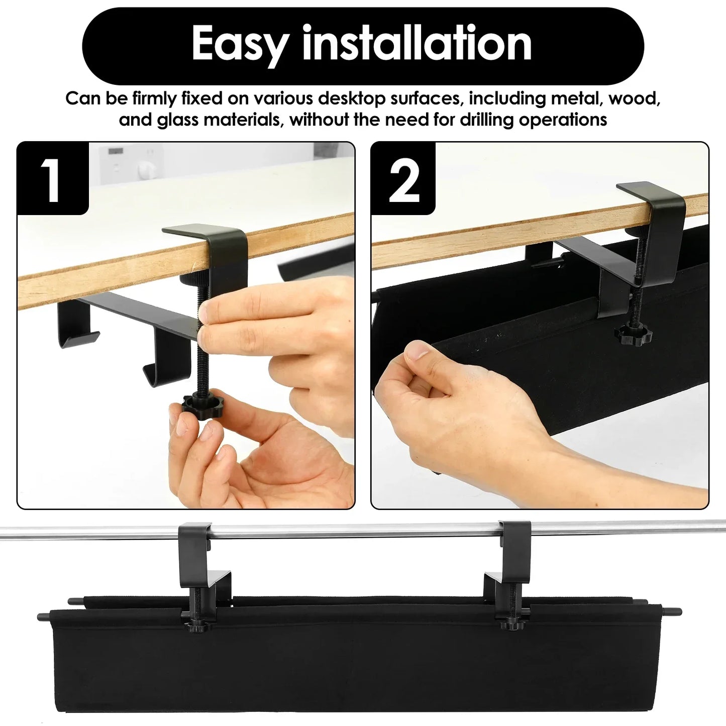 Under Desk Cable Management Tray with Hooks