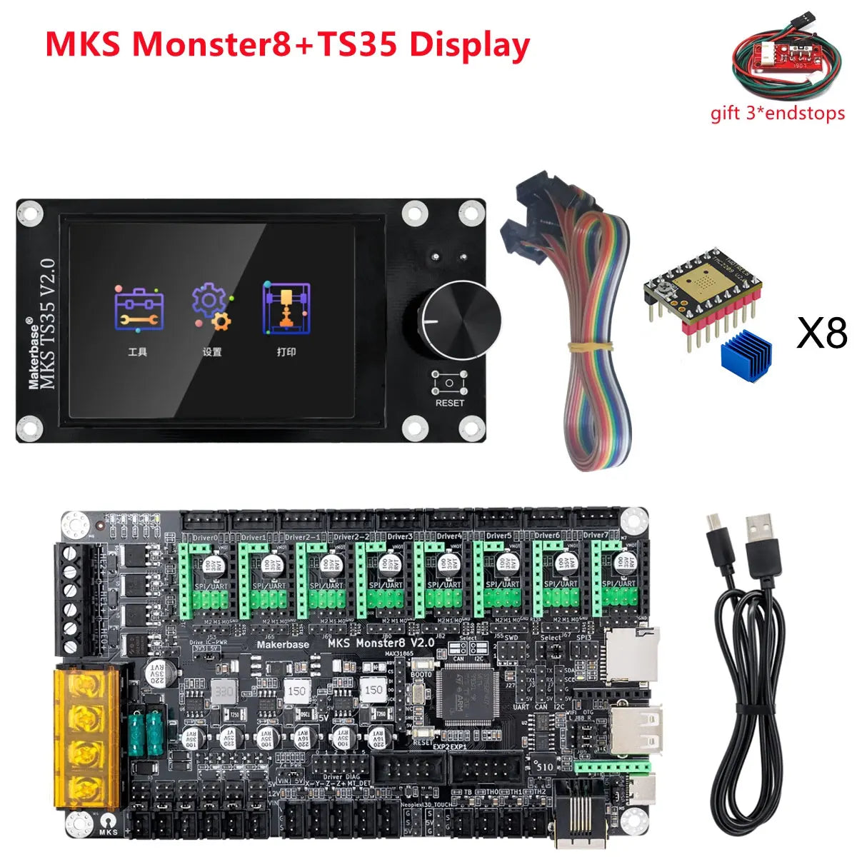 Makerbase MKS Monster8 – 32-Bit 3D Printer Control Board with TMC2209 for Voron / Octopus