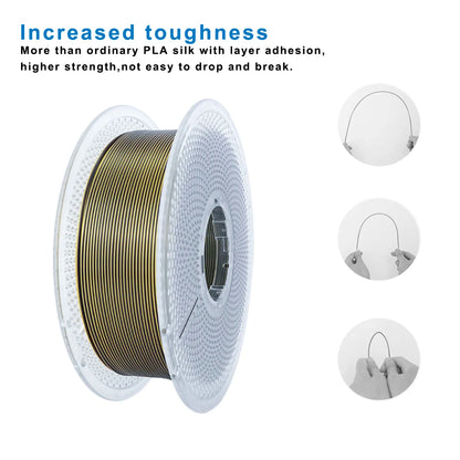 Silk PLA Filament 1.75mm – 1kg Black Gold Dual Color Reusable Spool, Bambu Lab Refill Compatible