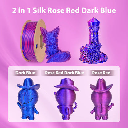Silk PLA Filament 1.75mm – Rose Red & Dark Blue Dual Color 250g for FDM 3D Printers