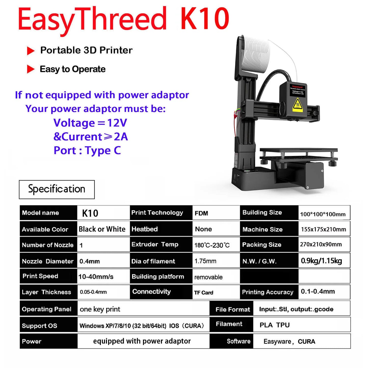 Easythreed K10 Mini 3D Printer – One-Click Print Desktop FDM Printer for Beginners