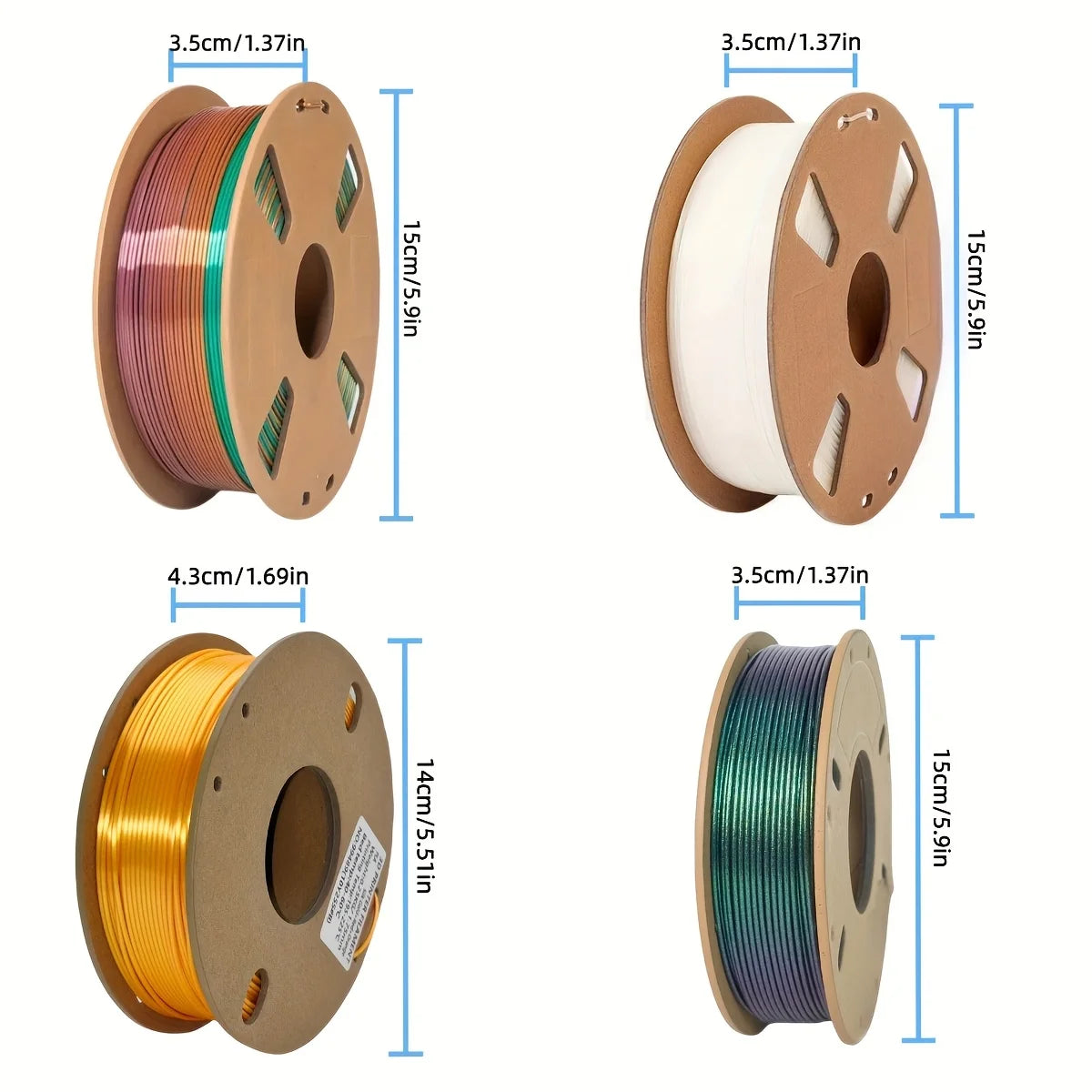 Silk PLA Filament Bundle 1.75mm – 1kg Total ±0.03mm Dimensional Accuracy for FDM 3D Printers