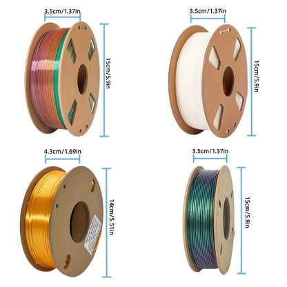 Silk PLA Filament Bundle 1.75mm – 1kg Total ±0.03mm Dimensional Accuracy for FDM 3D Printers