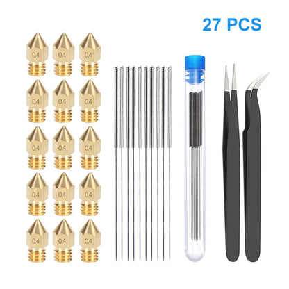 3D Printer Nozzle Cleaning Kit – 27pcs ESD Tweezers, Needles & MK8 Nozzles for CR-10 / Ender 3