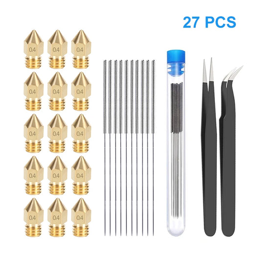 3D Printer Nozzle Cleaning Kit – 27pcs ESD Tweezers, Needles & MK8 Nozzles for CR-10 / Ender 3