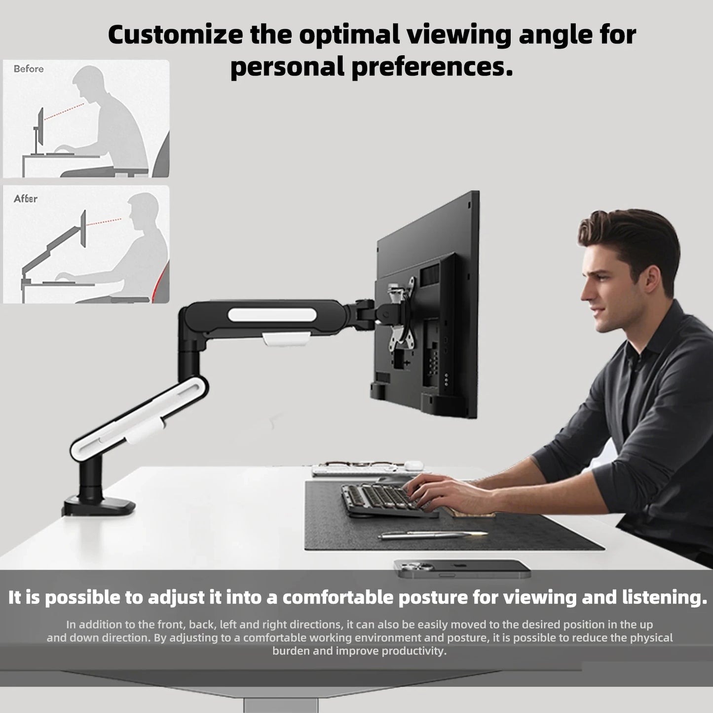 Adjustable Single Monitor Arm 13-32"
