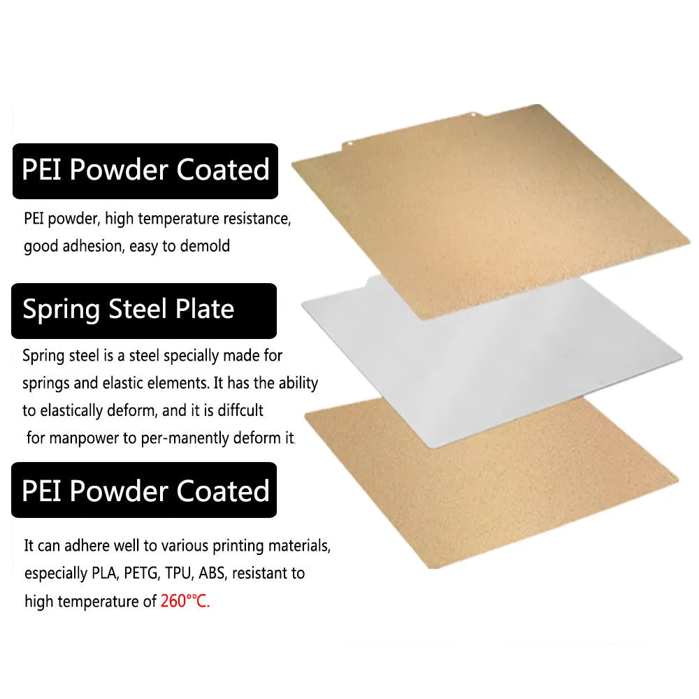 Anycubic Kobra 2 Plus Build Plate – Double-Sided Textured PEI Powder Coated Spring Steel Sheet 330x330mm