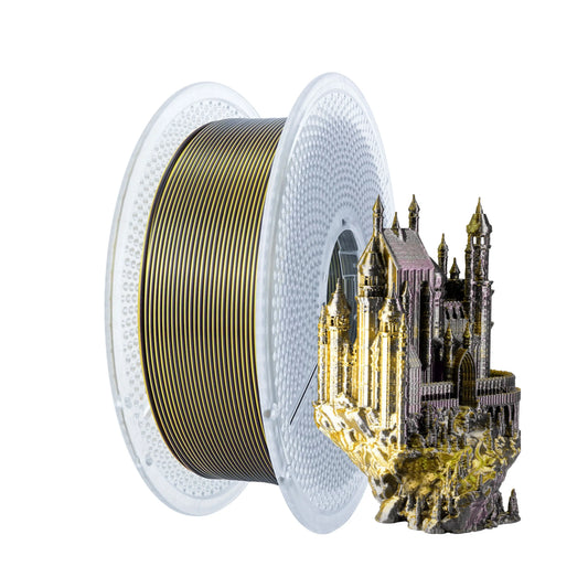 Silk PLA Filament 1.75mm – 1kg Black Gold Dual Color Reusable Spool, Bambu Lab Refill Compatible